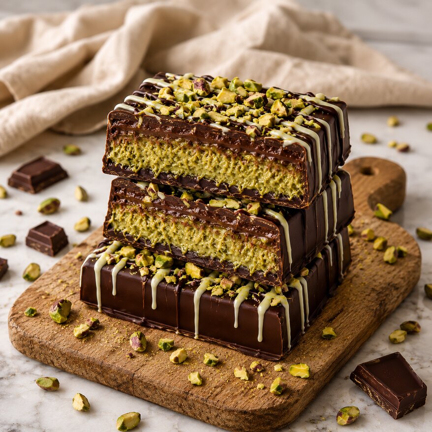 Barre Dubaï décadente aux pistaches et double chocolat