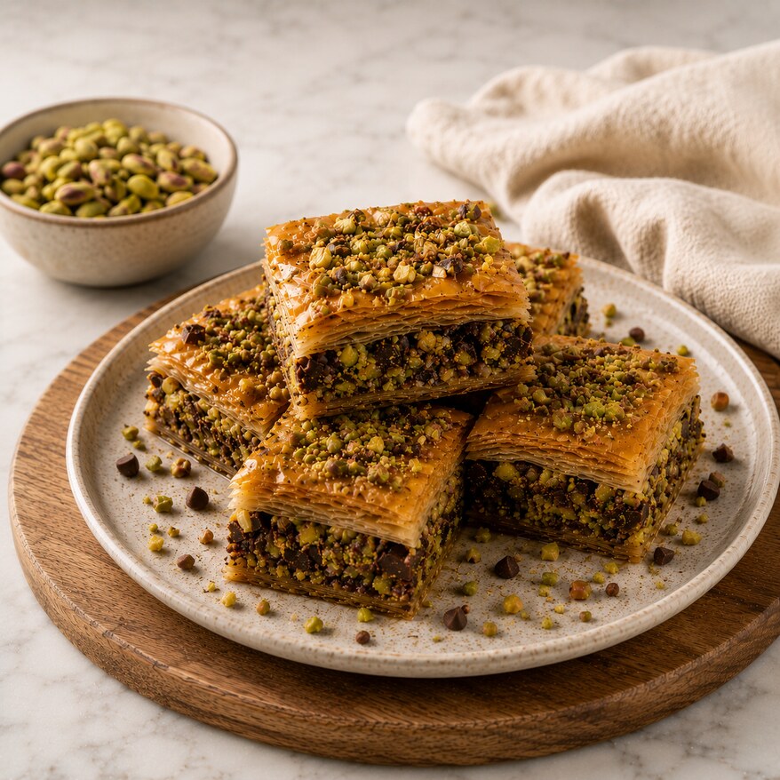 Carrés baklava pistaches et chocolat Signature
