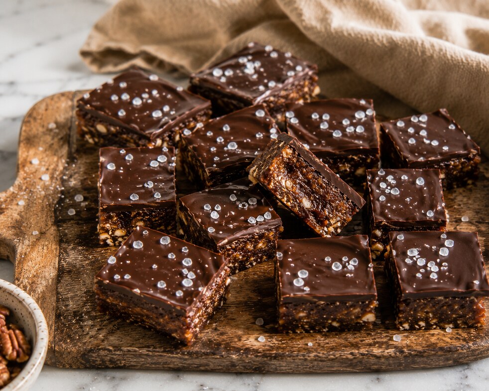 Carrés chocolat noir, dattes et fleur de sel