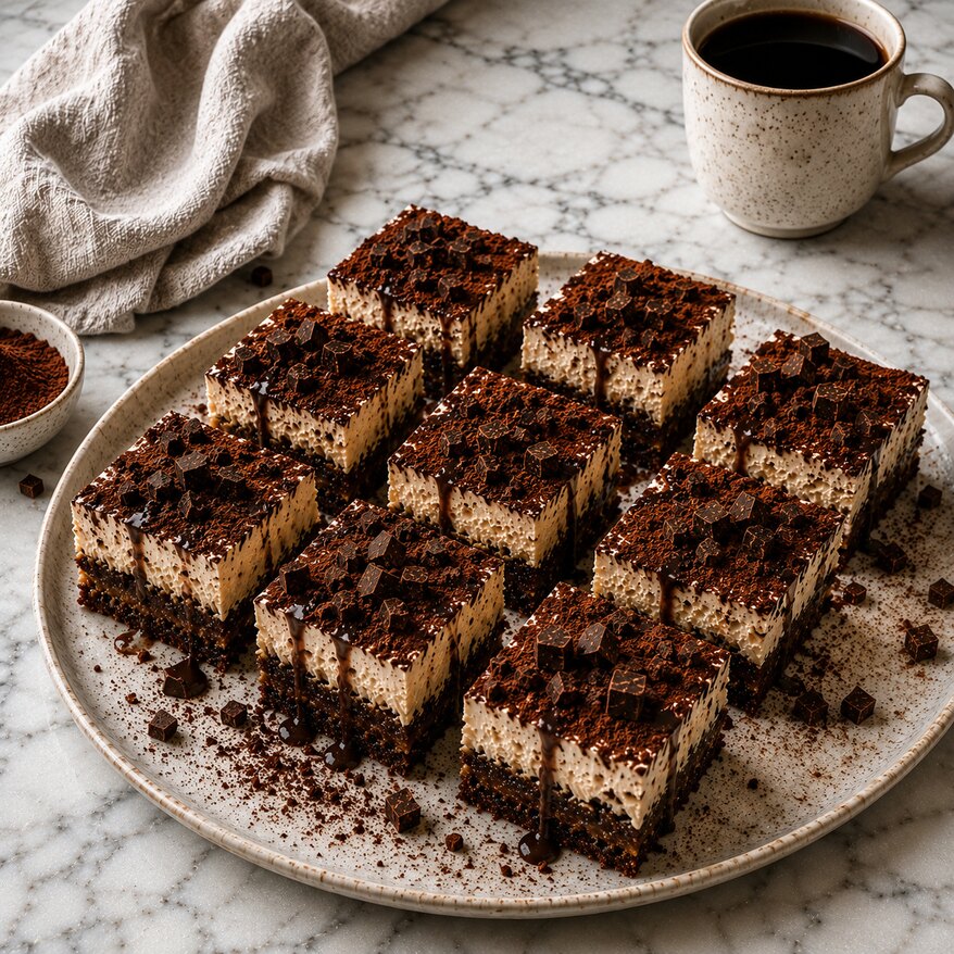 Carrés tiramisu protéinés café et chocolat