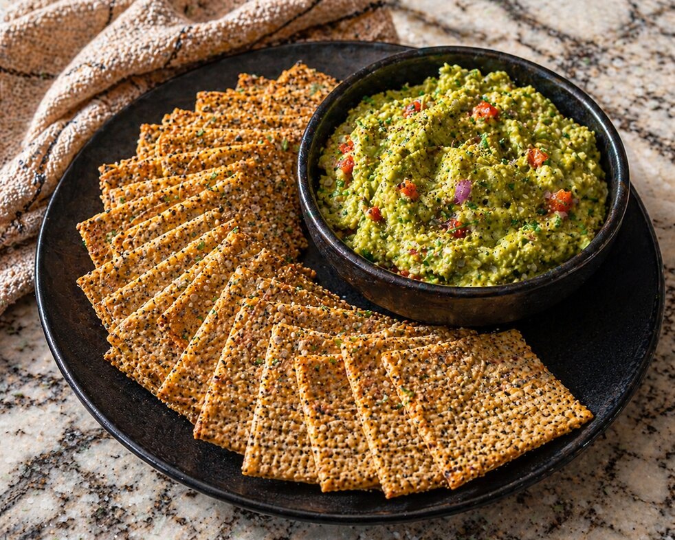 Craquelins à la farine d’amande et guacamole