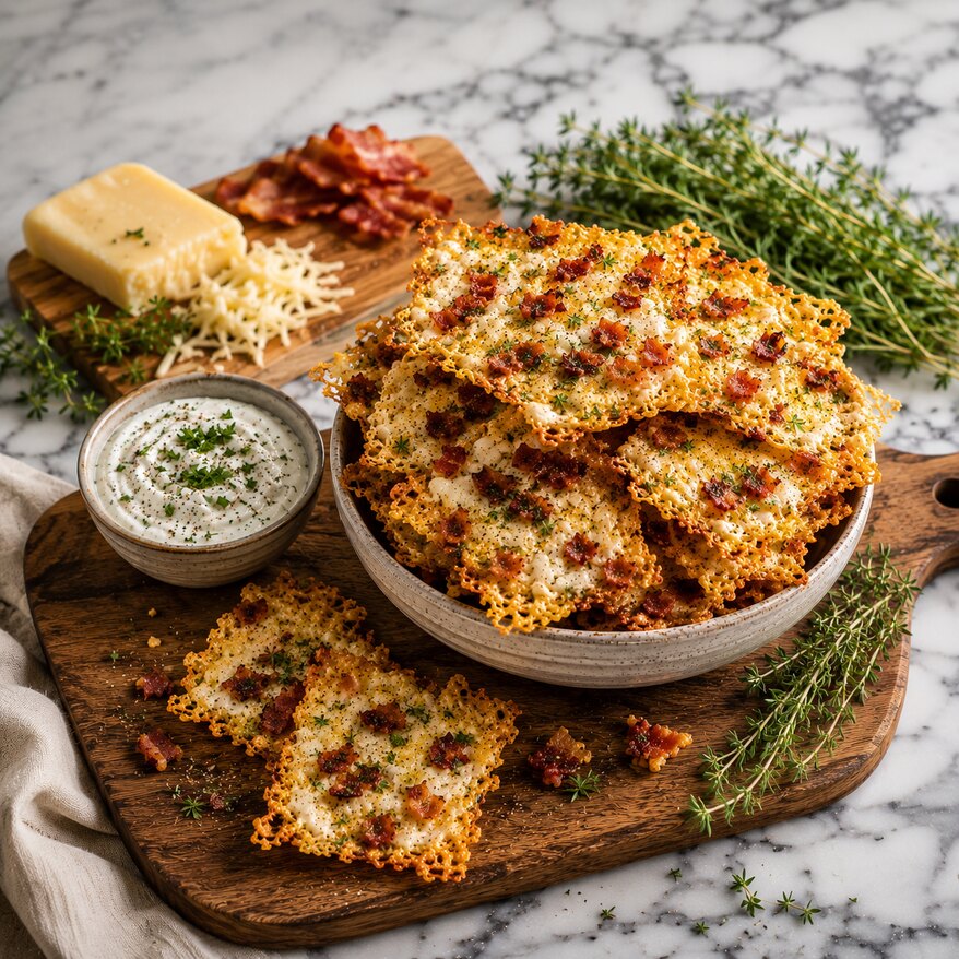 Craquelins bacon fromage gratiné et herbes fraîches