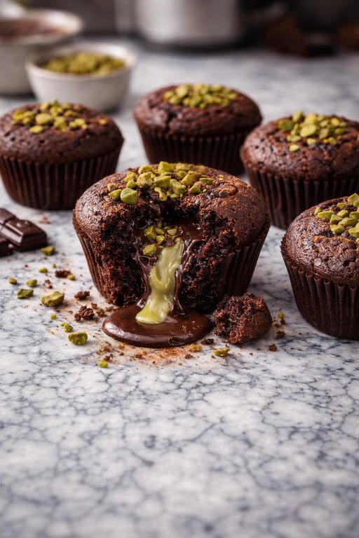 Muffins signature cœur coulant chocolat et pistaches