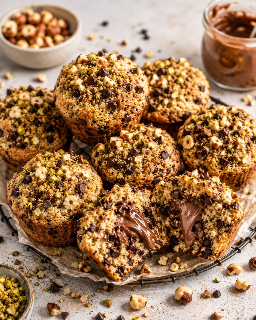 Muffins choco noisette et pistaches fondants